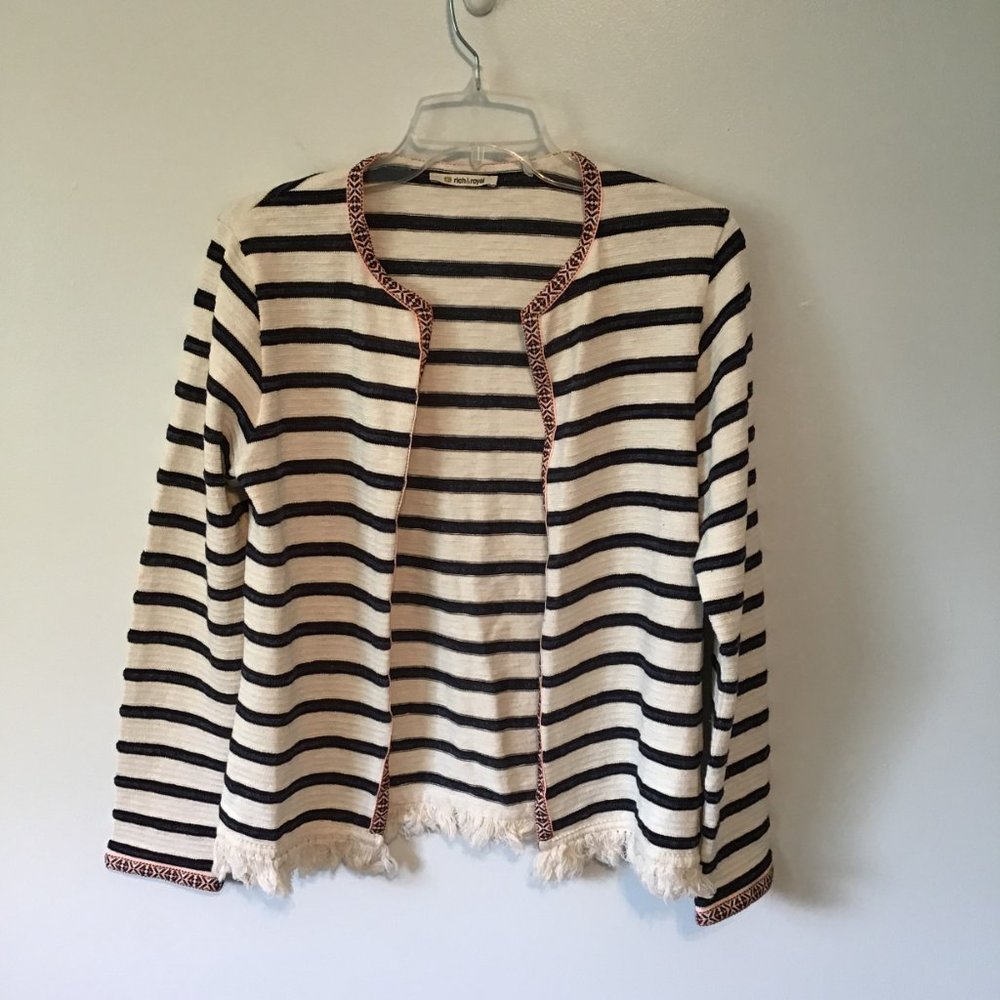 Rich & Royal Striped Open Front Jacket with Fringe Hem - Picture 5 of 9